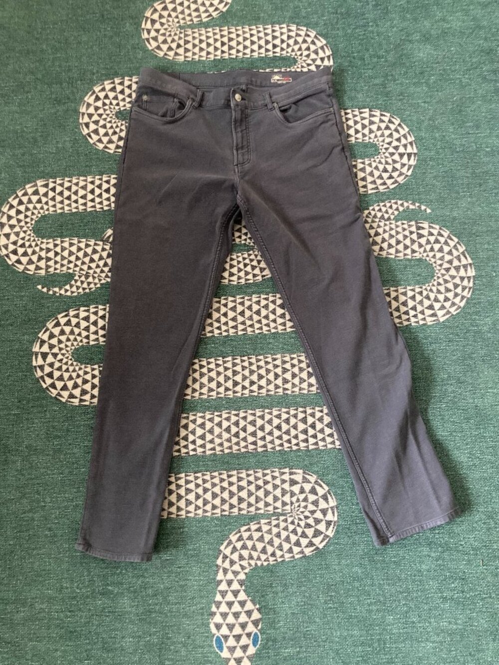 Faherty Stretch Terry 5-Pocket Pant - Faded Navy/Grey. Size 36.